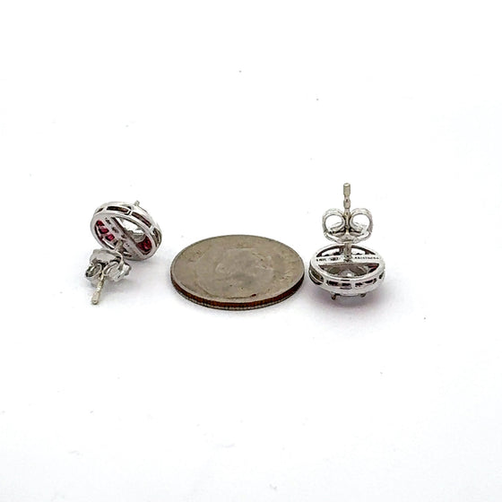 Ruby Earrings 18K White Gold Earrings (Center CZ)