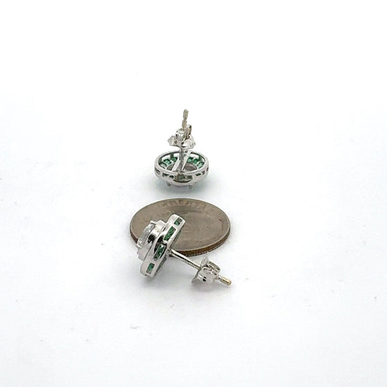 Emerald Earrings 18K White Gold (Center CZ)