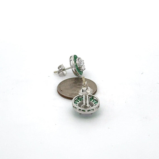 Emerald Earrings 18K White Gold (Center CZ)