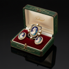 Mid Century French Limoge Portrait  " Asciore France" Enamel, Cultured Pearl Pendant/Brooch, Earring Set