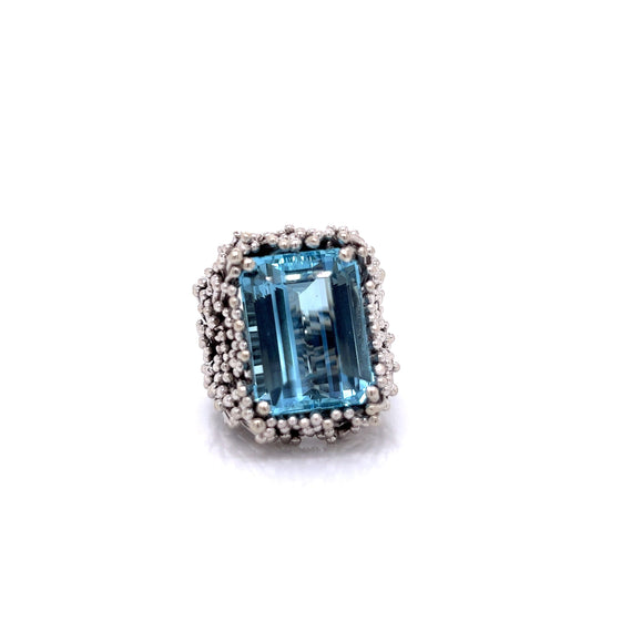 Custom Made Aquamarine and 18k White Gold Thistle Ring
