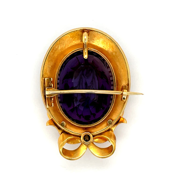 Circa 1890's Amethyst, Pearl, Diamond and 18K Yellow Gold Pendant/Brooch