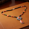 Coral Diamond Onyx Emerald 18k White Gold Necklace
