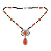 Coral Diamond Onyx Emerald 18k White Gold Necklace