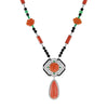 Coral Diamond Onyx Emerald 18k White Gold Necklace