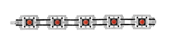 Diamond Coral Onyx White 18K White Gold Gold Bracelet