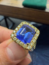 Modern Tanzanite and Diamond Platinum and 18K Yellow Gold Ring