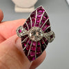 Geometric  Diamond and Ruby Platinum Ring