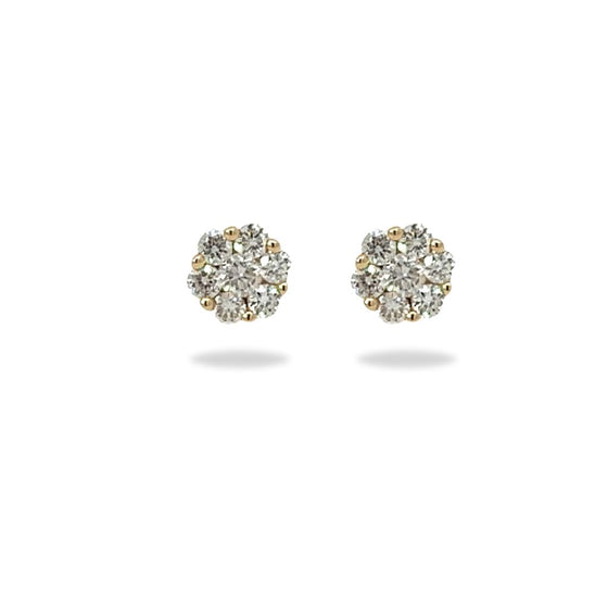 Flower Child 14K Yellow Gold Brilliant Cut White Diamond Stud Earrings