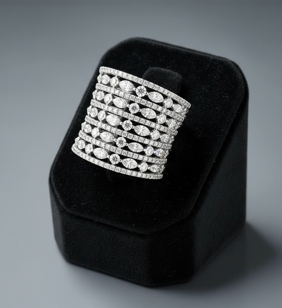 Multi Row Diamond 18K White Gold Ring