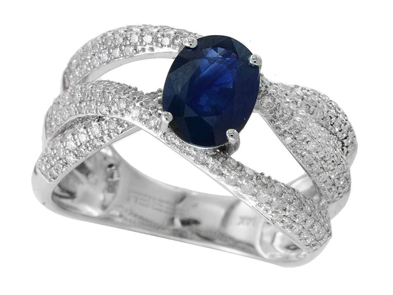 Effy Sapphire, Diamond and 14K White Gold Interlock Ring