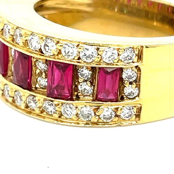 Designer EMJ Ruby and Diamond 18K Yellow Gold Ring