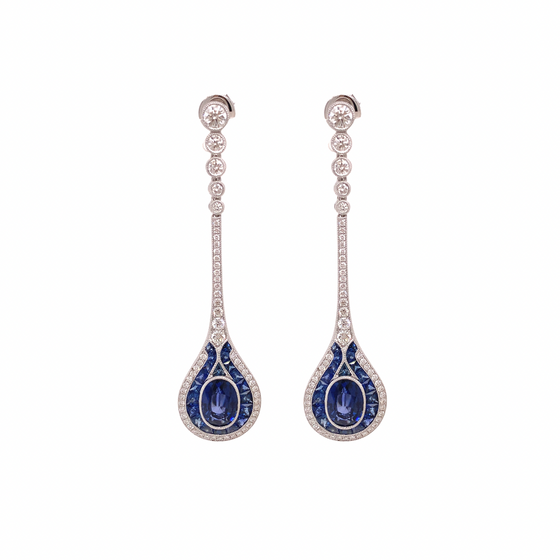 Sapphire and Diamond18K White Gold Dangle Earrings