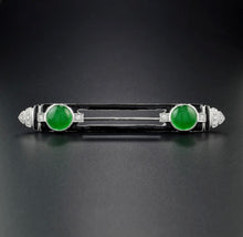  Art Deco Reproduction Aristocrat Jade and Diamond 14K White Gold Brooch/Pendant