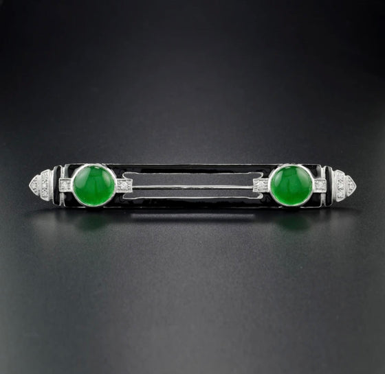 Jade and Diamond 14K White Gold Brooch/Pendant