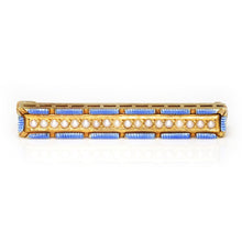  Vintage Pearl and Blue Enamel 14K Yellow Gold Brooch