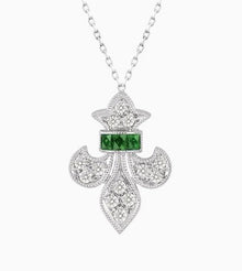 Tsavorite and Diamond 14K White Gold Necklace