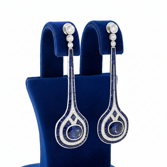 Sapphire and Diamond 18K White Gold Drop Earrings