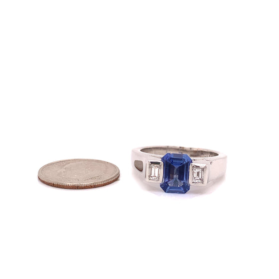Fine Ceylon Sapphire and Diamond Platinum 3-Stone Ring