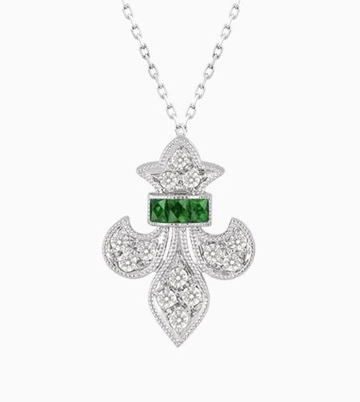 Tsavorite and Diamond 14K White Gold Necklace