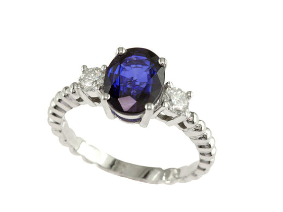 Effy Sapphire, Diamond and 14K White Gold 3-Stone Ring