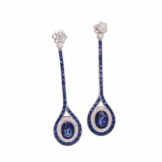 Sapphire and Diamond 14K White Gold Dangle Earrings