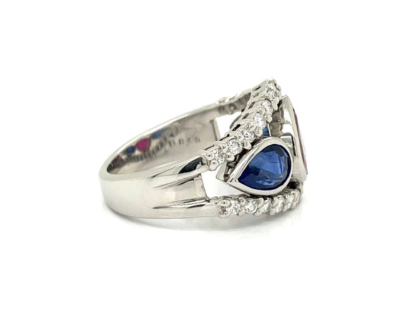 Blue Sapphire Ruby Platinum Diamond Ring