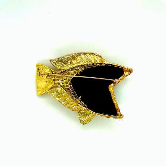 Estate Onyx, Diamond & Ruby Fish Brooch