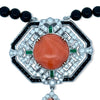Coral Diamond Onyx Emerald 18k White Gold Necklace