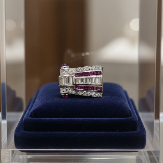 Art Deco Diamond and Ruby Platinum Ring