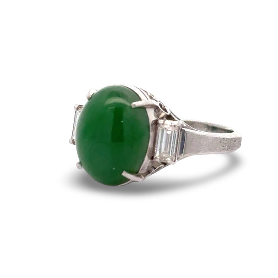 Fine Jade and Diamond Platinum Ring