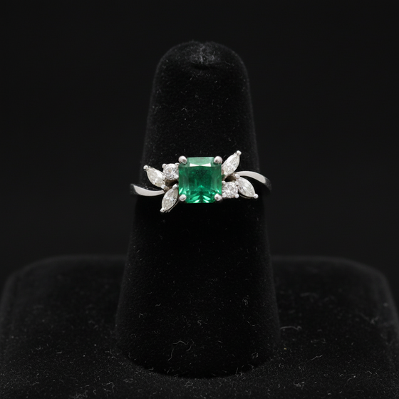 Designer Sena Emerald and Diamond Platinum Ring
