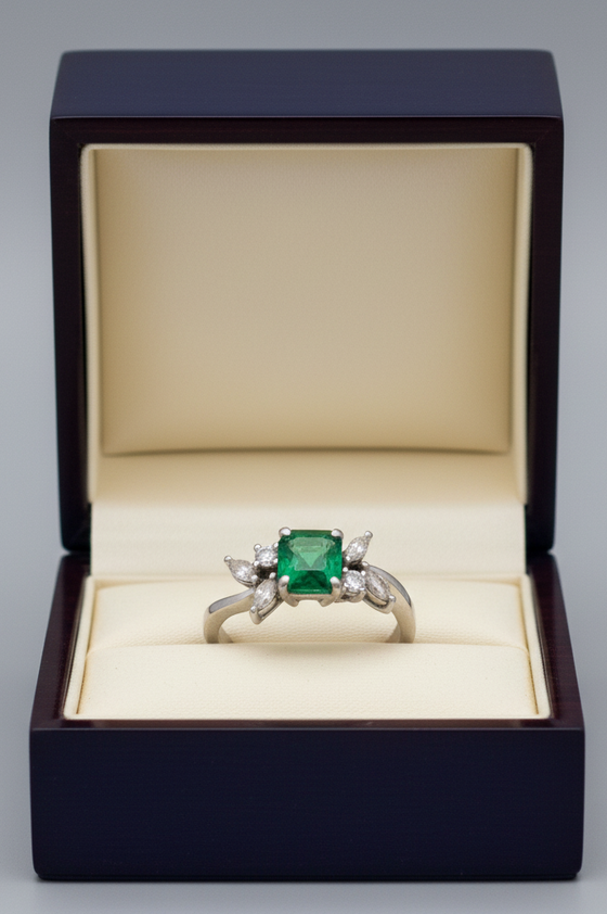 Designer Sena Emerald and Diamond Platinum Ring