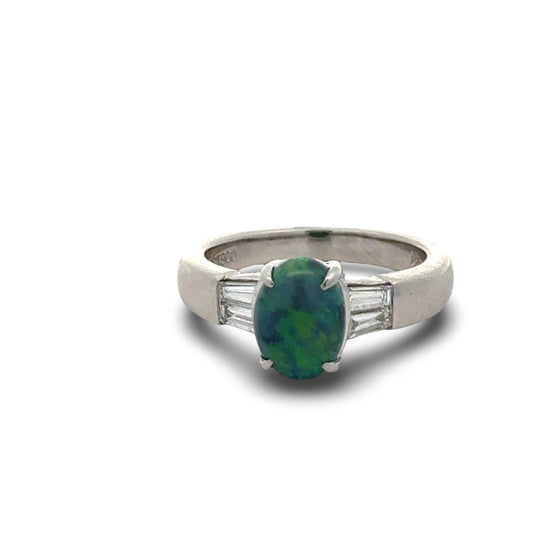 Fine Black Opal and Diamond Platinum Ring