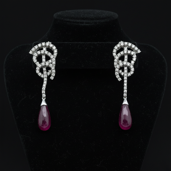 Designer Bergio Diamond and Rubellite 18kt White Gold Earrings