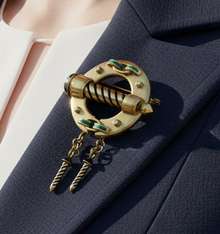  Italian Luxury Cruiser Diamond, Emerald and Black Enamel Porthole 18kt Yellow Gold Brooch