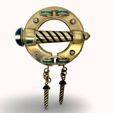  Italian Luxury Cruiser Diamond, Emerald and Black Enamel Porthole 18kt Yellow Gold Brooch