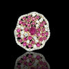 Fine Ruby Diamond Cluster 14K Yellow Gold Ring