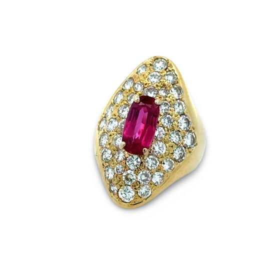 Natural 1.37ct Ruby and Diamond 18k Yellow Gold Ring