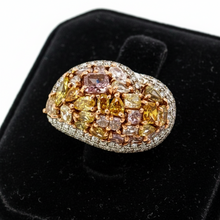  Modern Natural Fancy Yellow, Pink and White Diamond 18K White Gold Ring.