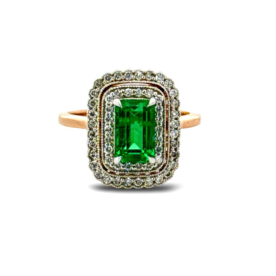 Modern Fine Emerald and Diamonds 14K Yellow/White Gold Ring