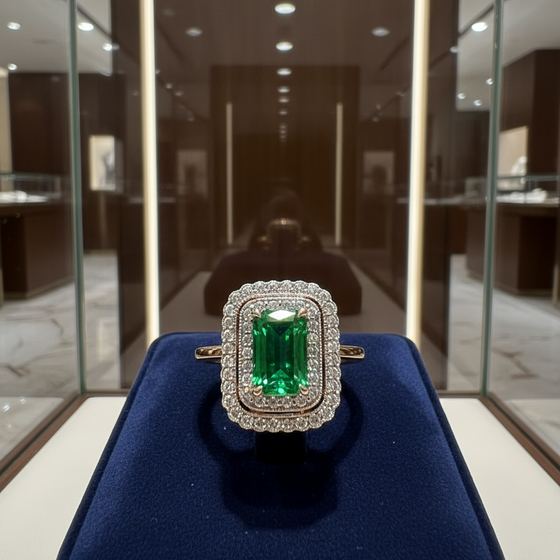 Modern Fine Emerald and Diamonds 14K Yellow/White Gold Ring