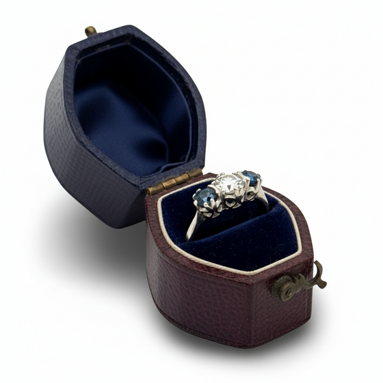 Art Deco Diamond and Sapphire 18K White Gold Ring