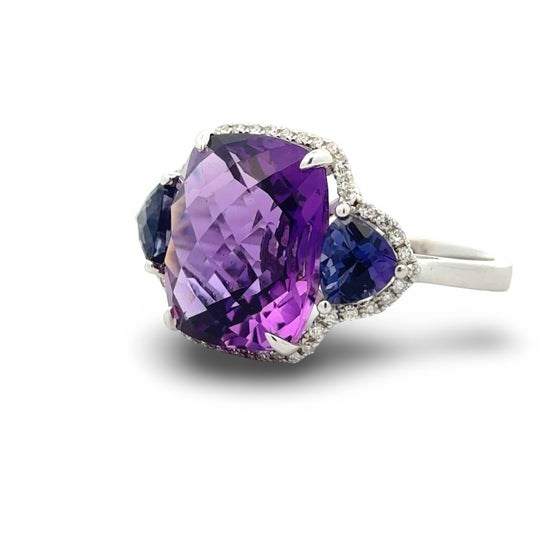 Effy Amethyst and Iolite 14K White Gold 3-Stone Ring