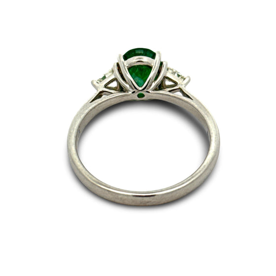 Effy Emerald and Diamond Platinum 3-Stone Ring