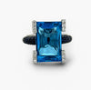Effy Blue Topaz, Black Diamond and 18K White Gold Ring