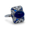 Art Deco 5.30 ct No Heat Sapphire (GIA), Diamond and Platinum Ring