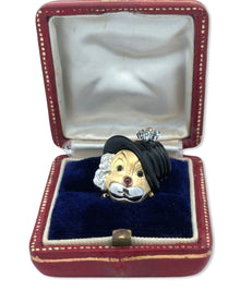  Clown Diamond, Onyx, Ruby 14K Yellow and White Gold Pendant Brooch
