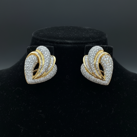 Circa 1990 Vintage Diamond and 18K Yellow Gold Earrings