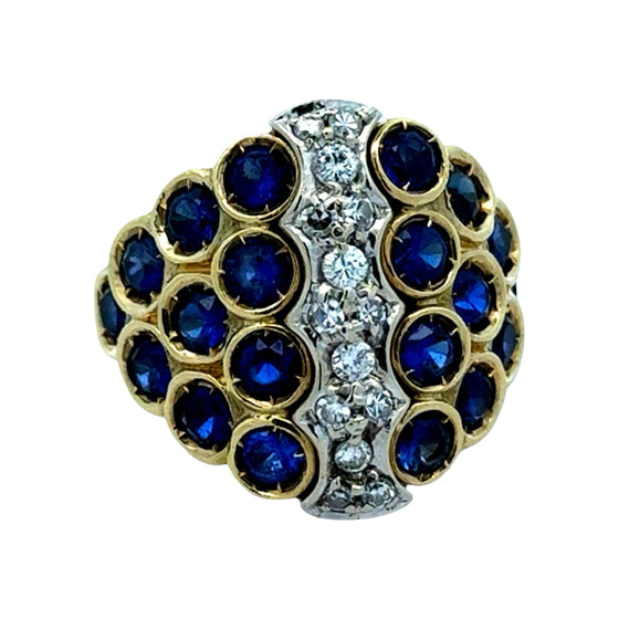 Sapphire, Diamond and 18K White and Yellow Gold Ring